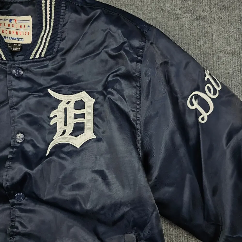 JH Design Detroit Tigers Jacket Kids XL Navy Satin Bomber MLB Vintage Y2K Sports